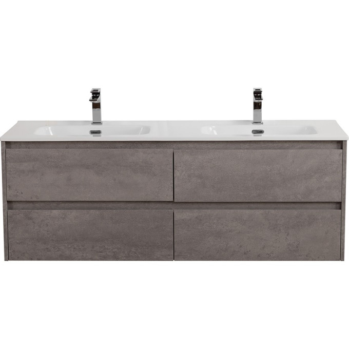 База под раковину подвесная BELBAGNO KRAFT-1400-4C-SO-2-CG с четырьмя выкатными ящиками для раковины с двумя чашами, Cemento Grigio, 1400x460x500